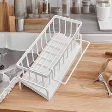 Household New Kitchen And Restaurant Faucet Rack/Multi-Functional Sink Sink Supplies Rack Durable Drain Rack/Sponge Brush Rack With Rod Rag Convenient Storage Artifact Bathroom Brush Soap Rack/Plastic Black/Gray/White