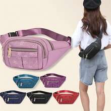 Bolsa de cintura para mujeres, bolsa de cinturón impermeable de tela de buey, bolsa de diseñador cruzada, bolsa de pecho, moda femenina, riñonera, bolso de cadera tipo banana - Morado - Ver 4