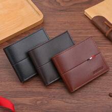 Billetera pequeña de unicolor para hombres, con ventana para tarjeta de identificación y plegable de doble cara. Apta para maestros, regalo para hombres, billetera juvenil de negocios con múltiples ranuras para tarjetas. Billetera de tarjeta de crédito ultra delgada y portátil para estudiantes universitarios, trabajo, negocios, viajes, oficina. Gran capacidad, estilo informal de negocios, regalo de cumpleaños, graduación, día del padre.
