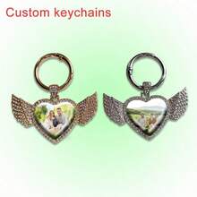 Personalized Luxury Style Shiny Wing + Heart Shaped Zinc Alloy Keychain, Luxury Style, Convenient To Carry, Festival Gift, Commemorative Gift, Customized Photo - Multicolor - View 4
