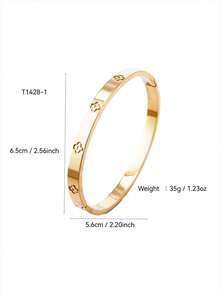 TONSI 1pc Stainless Steel 18K Gold Plated Snap Cuff Bracelet, Clover Element Cubic Zirconia Inlaid, Women Jewelry Gift Box, Birthday/Holiday Gift - Bracelet Gift Box - View 7