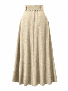 Women High Waist Loose Casual Gray Skirt, Elegant Versatile Daily Wear - Apricot - View 2