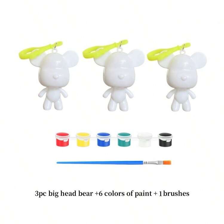 1/3 Peças Conjunto de Urso Fluido Grafite DIY, Chaveiro de Urso Fluido em Desenho Animado, Materiais de Artesanato DIY, Brinquedos de Grafite Brancos em Branco Pintados à Mão, Adequados para Presentes de Festa, Recompensas de Sala de Aula, Acessórios de Pingente (Cor do Acessório Aleatória), Volta às Aulas, Suprimentos Escolares - Multicolorido - Visão 15