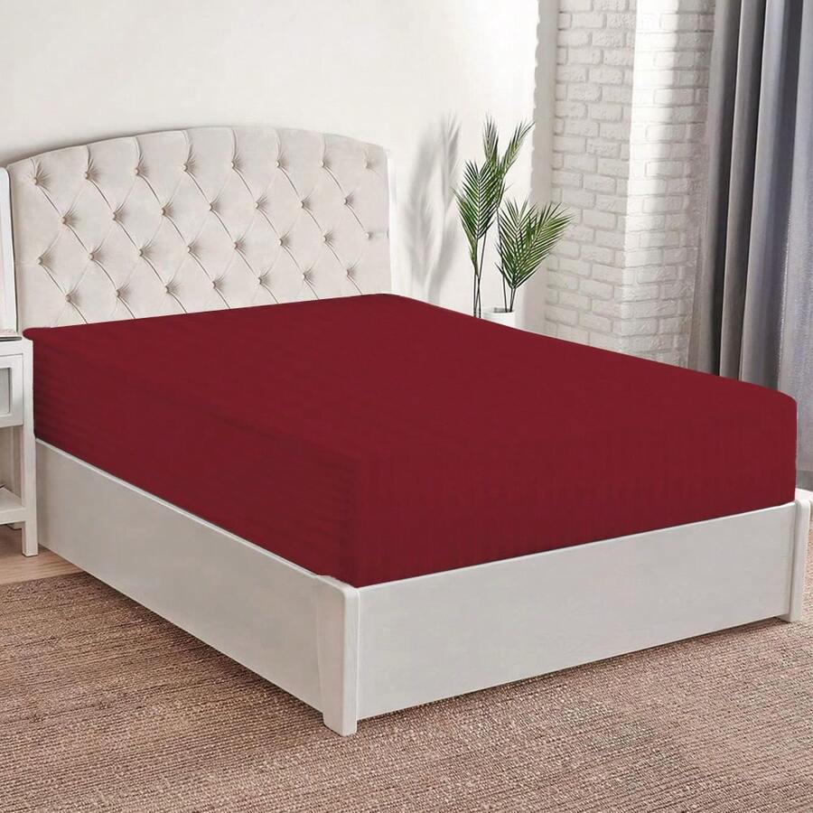 Box Spring Sheet With Full Bottom, Cotton Touch, Soft And Fresh, Ideal For Spring, Available In Single, Double, Queen Size And King Size, Variety Of Colors, Perfect For Modern Bedrooms, Breathable And Comfortable For All Seasons - Red - View 1