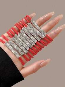 10 pezzi Elastici per capelli neri con cristalli per donne, ad alta elasticità, non dannosi, alla moda, adatti per qualsiasi look, fermacode per coda di cavallo, accessori per capelli semplici e versatili per uso quotidiano, elastici per capelli, corde per capelli, bobine per capelli