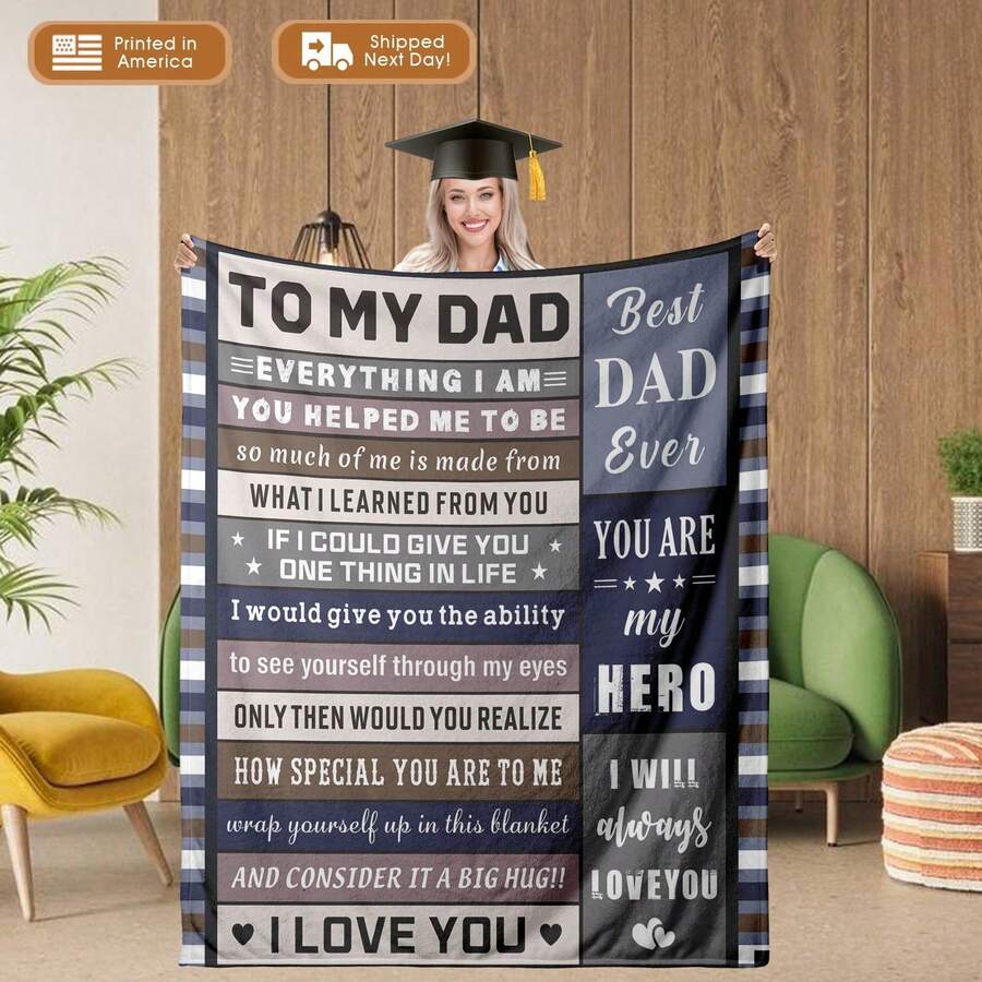Heartfelt Tribute Design Throw Blanket 1 Count For Family Moments Gift For Dad Throw Blanket Featuring Loving Words Of Gratitude Admiration And The Message You Are My Hero My Love And Respect Will Never Fade Printing - 彩色 - 查看 1