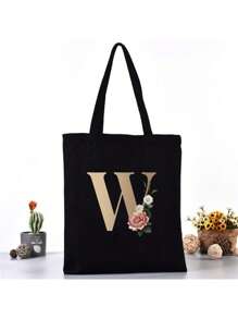 Fashion Casual Shoulder Bags Gold Letter Printing Shopper Canvas Foldable -Friendly Shopping Bag Tote Handbags Large Capacity Travel Grocery BagSchool Bag,Back To School Backpack,Large Capacity,Lightweight,Portable,Laptop Compartment, Suitable For Teen Girls Women College Students, Perfect For Back To School,College,Middle School, High School,Work , Business, Commute