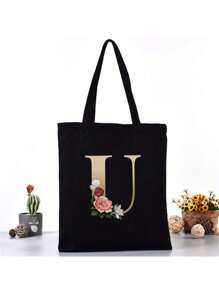 Fashion Casual Shoulder Bags Gold Letter Printing Shopper Canvas Foldable -Friendly Shopping Bag Tote Handbags Large Capacity Travel Grocery BagSchool Bag,Back To School Backpack,Large Capacity,Lightweight,Portable,Laptop Compartment, Suitable For Teen Girls Women College Students, Perfect For Back To School,College,Middle School, High School,Work , Business, Commute