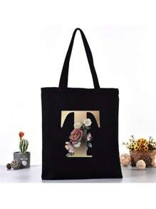 Fashion Casual Shoulder Bags Gold Letter Printing Shopper Canvas Foldable -Friendly Shopping Bag Tote Handbags Large Capacity Travel Grocery BagSchool Bag,Back To School Backpack,Large Capacity,Lightweight,Portable,Laptop Compartment, Suitable For Teen Girls Women College Students, Perfect For Back To School,College,Middle School, High School,Work , Business, Commute