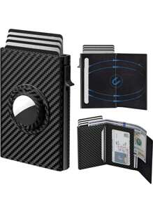 A Men's Ultra-Thin RFID Protection Wallet, Business-Style Aluminium Cardholder, Compact And Lightweight, Multifunctional Coin Pocket, Pop-Up Cardholder, High-Quality Synthetic Leather, Carbon Fibre, Smart, Slim, 9-14 Card Capacity | With ID Window, Suitable For Fathers, Husbands, Brothers, Partners, The Best Gift, Ideal For Travel, Camping And Daily Use.