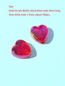 100入組/包透明亞克力珠子染色AB顏色心紅色心DIY首飾配件