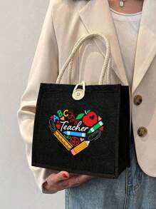 Bolsa de tela para maestras con diseño en forma de corazón e impresión de "Maestra", regalo perfecto para maestras mujeres, hermanas, niñas y sobrinas en el Día del Maestro, cumpleaños o Acción de Gracias