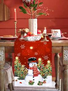 1 件，圣诞红底雪人圣诞快乐桌旗，35 * 180 厘米涤纶季节性冬季圣诞节圣诞节节日餐桌装饰，圣诞节装饰适用于 2025 年家居礼物新年 2026