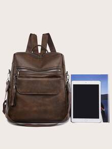 Fashionable Retro Style Women's Large Capacity Backpack, Suitable For Commuting, Travel, Shopping And Gifting. Two Random Fabric Options - Brown - View 10