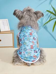 1 pezzo Corpetto per animali domestici con stampa cartoni animati, abbigliamento estivo per cuccioli, canottiera traspirante per cani piccoli come barboncini e gatti, indumento per animali domestici