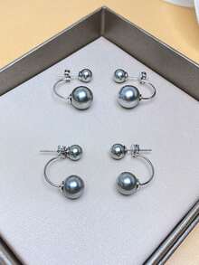 1 par de elegantes pendientes de perla de agua dulce con diseño de doble cara de plata de ley 925 para mujer, joyería dulce y encantadora, regalo para fiestas y cumpleaños
