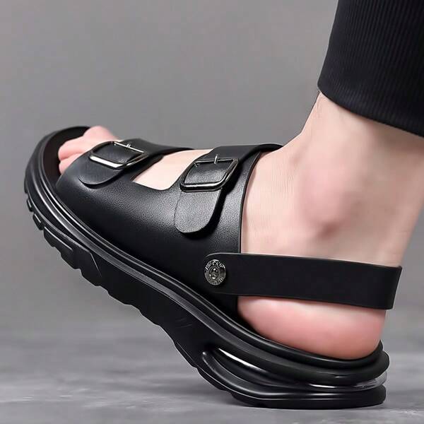 Casual Solid Color Beach Shoes, Cross Strap Fashionable Men's Shoes, Suitable For Beach, Office, Outdoor, Summer