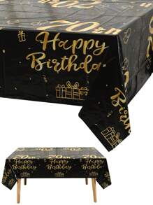 1 pezzo Tovaglia monouso nera e dorata con tema per 18°, 21°, 30°, 40°, 50°, 60°, 70° compleanno per decorazione di feste, raduni, Natale