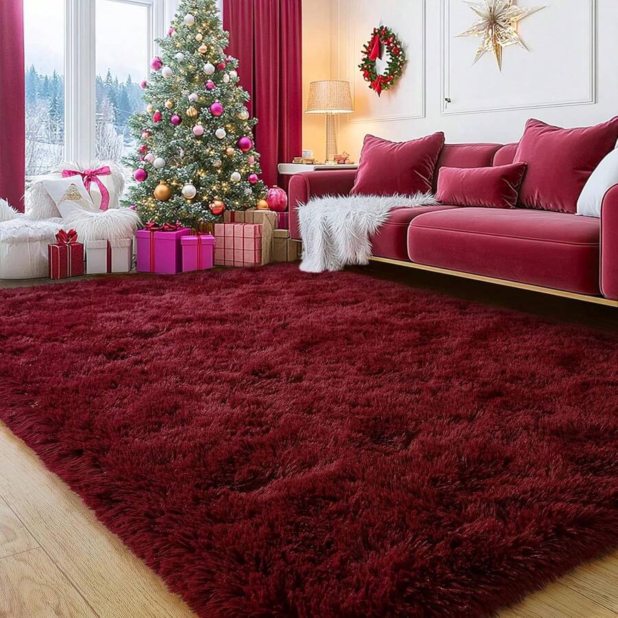 Fluffy Rug For Living Room, Super Soft Plush Modern Indoor Carpet For Bedrooms Children's Rooms Nurseries Home Decor - Màu Đỏ Sâu - Xem 1