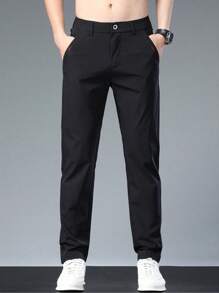 Pantalones casuales rectos de unicolor para hombres - Versión regular apta para todo el año de pantalones largos de golf, adecuados para actividades al aire libre, uso casual y ligero de negocios