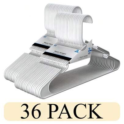 Clothing Hangers, 36 Pack, White, Durable Plastic For Adults & Teens