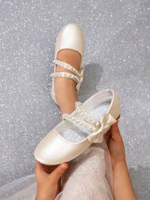 1 Paio di versatili scarpe da principessa piatte con decorazione a perle per ragazze, adatte per tutte le stagioni