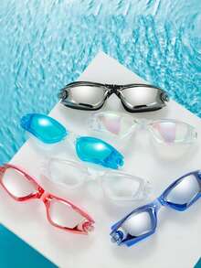 1 件成人游泳镜，男女通用大镜框电镀防水防雾透明游泳镜带耳塞，海滩必需品，海滩配件，泳池浮板