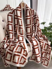 1 件女士几何印花仿丝围巾，时尚百搭防晒披肩，旅行和日常装饰，春秋