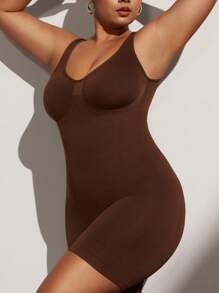 1 pieza Mono sin costuras con escultura de cintura para mujer talla grande, con soporte invisible para levantar y controlar el abdomen, para verano