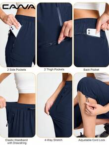 Cavva 女士户外高尔夫 UPF50+ 防水七分裤，速干轻便，18 英寸，膝盖以下，松紧腰带，可调节袖口，5 个安全拉链口袋，徒步休闲 - 藏蓝色 - 查看 3