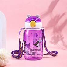 Sanrio 1pc Sanrio Kuromi Themed Kids Water Bottle, Cute & Portable Summer Cup For School, Cartoon Design With Straw
