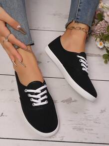 Leichte Skateboardschuhe für Damen, atmungsaktive Canvas-Sportschuhe – rutschfeste, lässige Low-Top-Schnürschuhe, geeignet für Freizeitkleidung und täglichen Sport | Minimalistische Sportschuhe | Bequeme und bequeme Passform