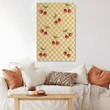 1pc Cherry Pattern, Plaid Background, Retro Style Framed Wall Print Canvas Wall Art - Retro 2D Artwork Wall Poster Decoration For Living Room, Bedroom, Home Decor, Ready To Hang - Multicolor - View 5