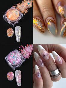 6 Colors Luxury Brocade Power Nail Glitter 1/6 Boxes Opal Pigment, Ice Crystal Pigment, Thin Film, Bright And Transparent Chameleon Glitter Nail Powder, Suitable For DIY Nail Salons Nail Supplies - Multicolor - View 8
