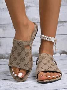 Sandalias tipo slip-on para mujer, sandalias planas de verano de punta abierta, sandalias tipo slide ligeras