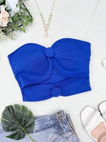 ELLIE Women's Strapless Crop Top With Button Details - 寶藍色 - 查看 2