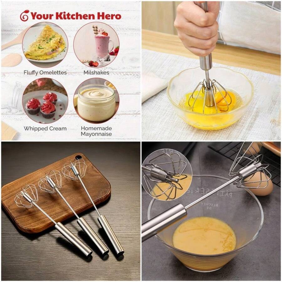 Egg Beater Kitchen Tool Cake Stick Stainless Steel Multi-Functional Egg Beater And Milk Frother - Manual Mixer For Baking, Eggs, And Cream - Essential Kitchen Gadget - 1pcs Semi-automatic Egg Beater - View 1