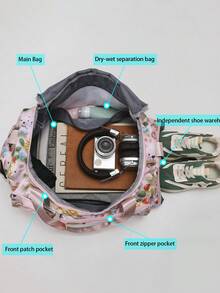 [Classic Style] Fashionable New Oxford Cloth Handbag Tote, Featuring 3D Animal Prints. This Large Capacity Travel Bag Has Versatile Functions Including Wet/Dry Separation And Independent Shoe Compartment. Suitable As Gym/Yoga Bag For Both Men And Women. Can Be Used As School/Commute Bag, Weekend Travel Bag, Overnight Bag, Or Hospital Packing Bag. - Baby Pink - View 6