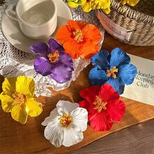 1 件可爱芙蓉花夏威夷海滩头饰，波西米亚鸡蛋花发夹，夏季度假风格爪夹发夹发夹 - 黃色 - 查看 2