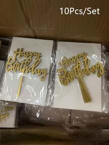 10/20个生日快乐亚克力蛋糕装饰插牌，蛋糕装饰，派对用品，现代字母图案镜面金色耐用多功能亚克力蛋糕装饰，生日派对装饰，送给家人和朋友的完美纪念品 - 金色 - 查看 8