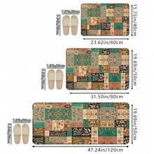 1 pieza Alfombra para cocina de estilo retro con patrón de flores patchwork, alfombra suave antideslizante lavable, absorbente y resistente al aceite para uso diario y áreas grandes del hogar