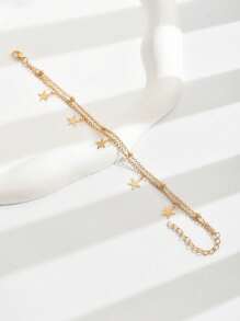 1pc Fashionable Starfish Double-Layer Tassel Golden Anklet, Suitable For Teenagers, Beach Decor For Summer Travel