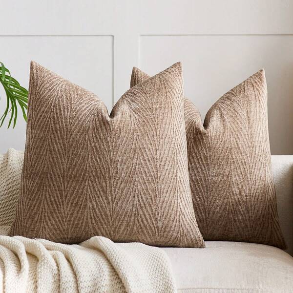 1 件棕色复古 3D 叶子图案抱枕套，复古简约农舍雪尼尔植物叶子纹理柔软厚靠垫套，适合日常家居、节日礼物、沙发、床、客厅、餐椅、汽车、装饰枕头，四季皆宜