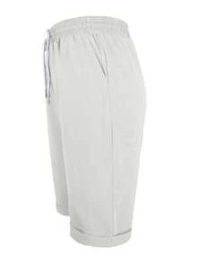 女士纯色休闲卷腰抽绳短裤夏季 - 奶奶灰 - 查看 4