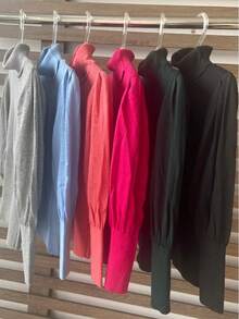 Women's Knitted Blouse, High Neck, Puff Sleeve, Simple Casual, Knitted, Autumn/Winter