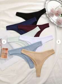 Kit com 5 Calcinhas em Algodão Fio Dental Canelado Confortável Moda Íntima Feminina Conforto