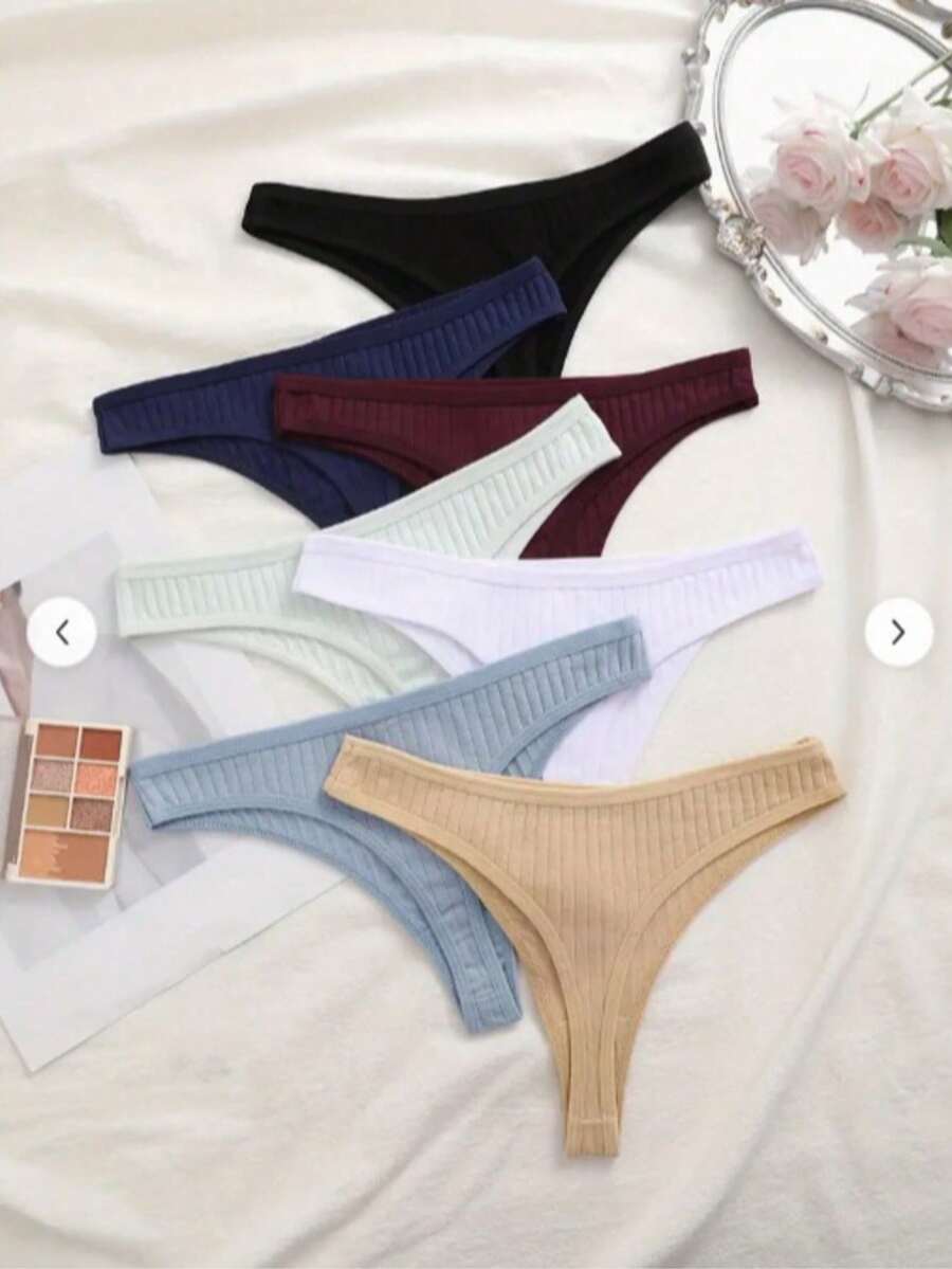 Kit com 5 Calcinhas em Algodão Fio Dental Canelado Confortável Moda Íntima Feminina Conforto