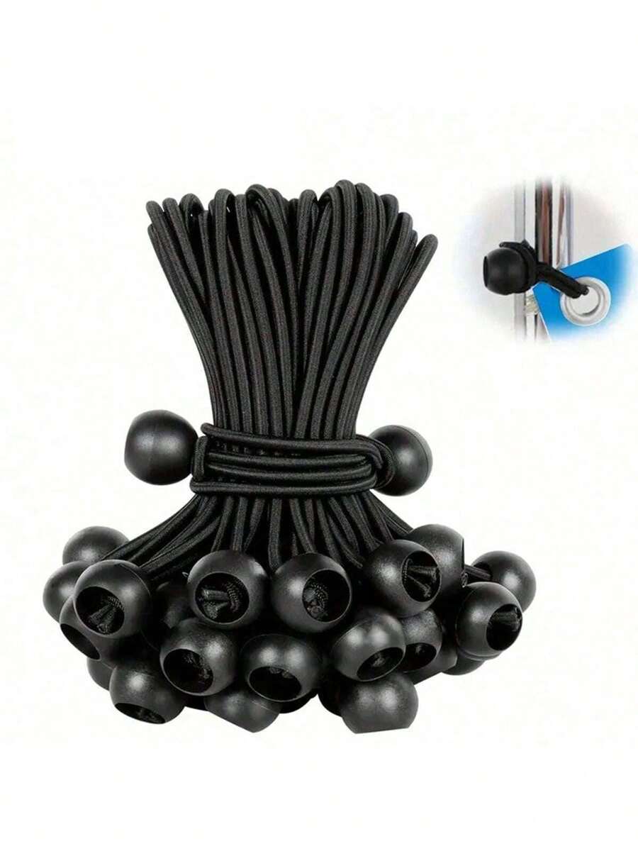 Set Of 5/10/20 Elastic Ball Bungee Cords With Hooks For Tent, Tarpaulin And Canopy