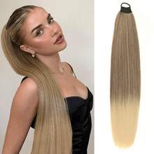 24Inch Long Straight Ponytail Extension With Hair Tie Synthetic Straight Ponytail Thick Braiding Fake Pony Tails Hairpiece For Women Daily Use - Multicolor - View 10