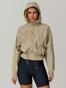 MASKERT Women's Lightweight Breathable Quick-Dry Sun Protection Jacket, Short Waist-Cinched Jacket - Khaki - View 5